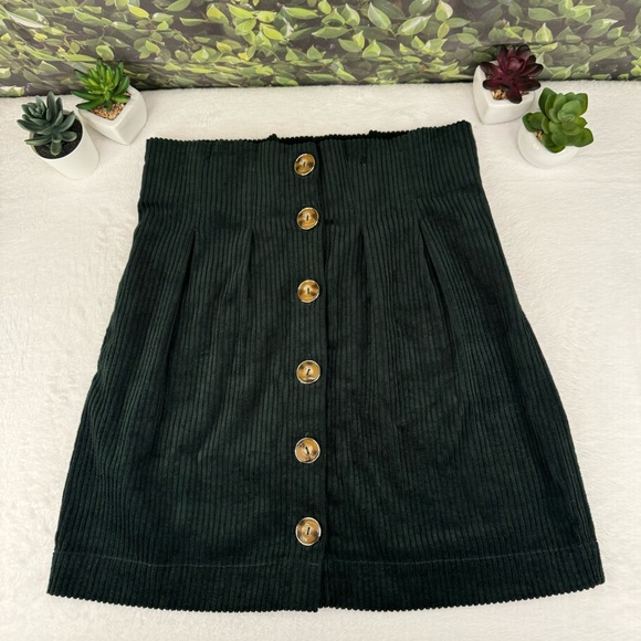 {ASOS} NWT! Dark Hunter Green Corduroy Tortoise Shell Button-Front Skirt - Picture 8 of 16